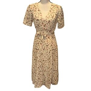 Farrow Short Sleeve Floral Wrap Midi Dress